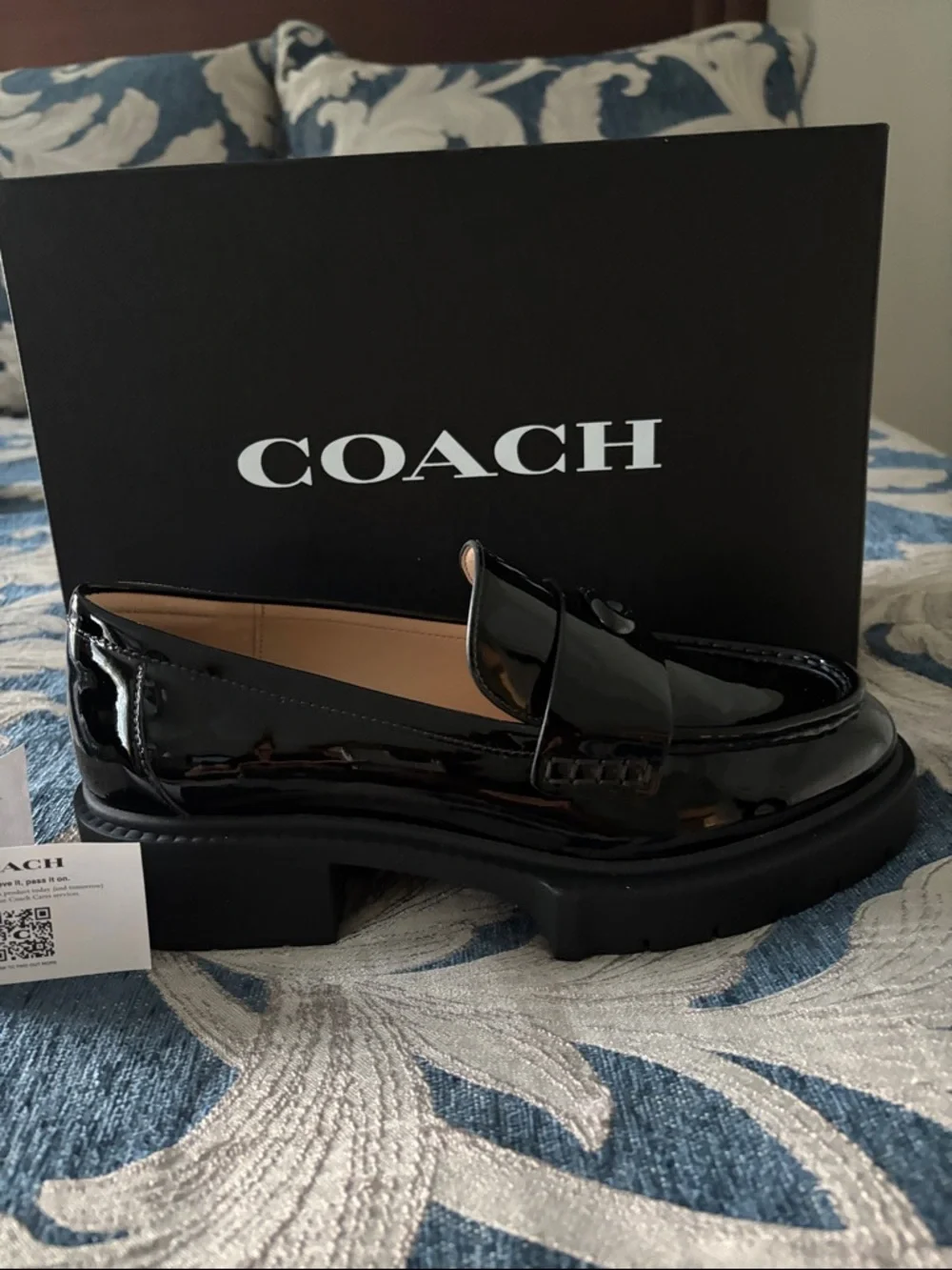 Coach Black Patent Leather Chunky Platform Loafers